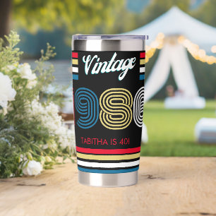 Vintage 1986 Retro Stripe 40th Birthday Favour Insulated Tumbler
