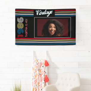 Vintage 1986 Retro Stripe Colourful 40th Birthday Banner
