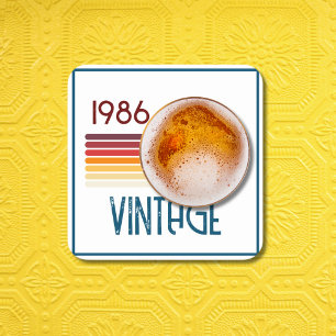 Vintage 1986 Retro Stripe Sun 40th Birthday Square Paper Coaster