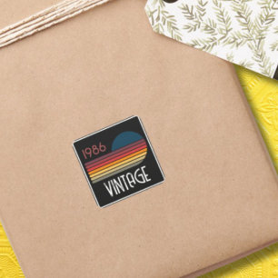 Vintage 1986 Retro Stripe Sun 40th Birthday Square Sticker
