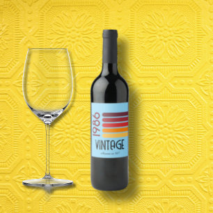 Vintage 1986 Retro Stripe Sun 40th Birthday Wine Label