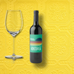 Vintage 1986 Retro Stripe Sun Green 40th Birthday Wine Label