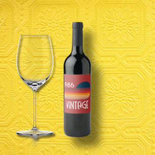 Vintage 1986 Retro Stripe Sun Red 40th Birthday Wine Label