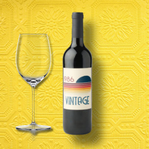 Vintage 1986 Retro Stripe Sun Wine Label