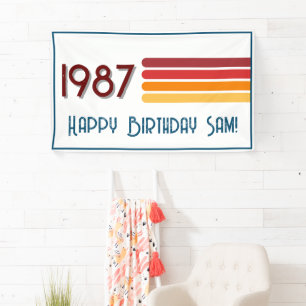 Vintage 1987 Retro Stripe Sun 40th Birthday Banner