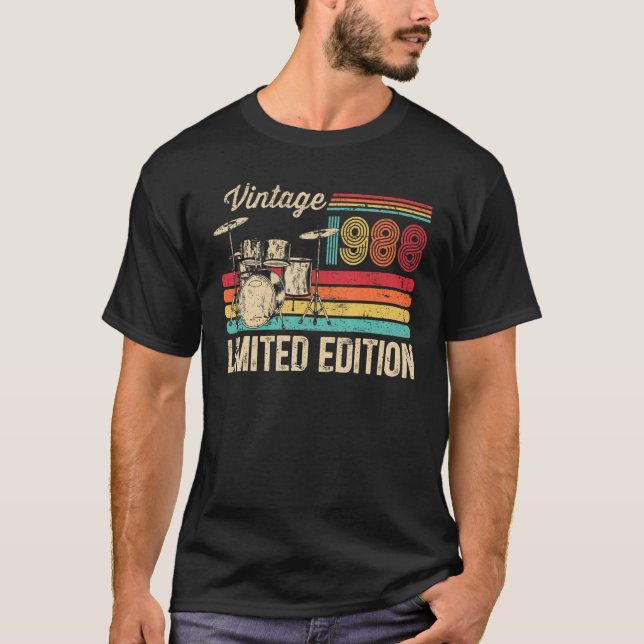 Vintage 1988 Drums 35th Birthday Drummer T-Shirt (Front)