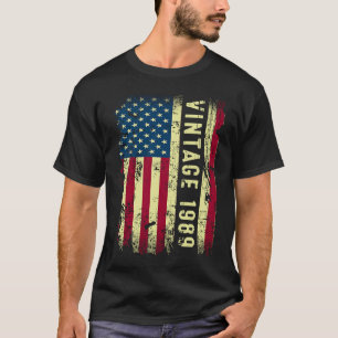 Vintage 1989 American Flag 34 Year Old 34th Birth T-Shirt