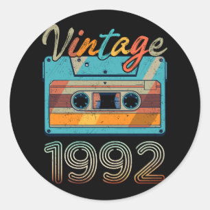 Vintage 1992 Cassette Tape Retro 31st Birthday 31  Classic Round Sticker