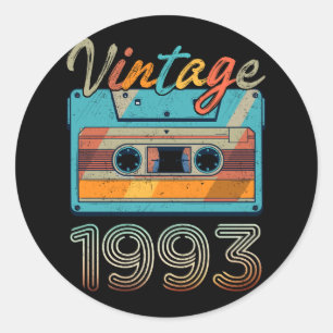 Vintage 1993 Cassette Tape Retro 30th Birthday 30  Classic Round Sticker