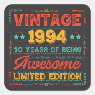 Vintage 1994 Made in 1994 30th Birthday 30 Years Square Sticker