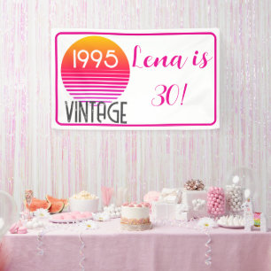Vintage 1995 Neon Retro Stripe Sun 30th Birthday Banner