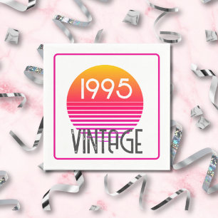 Vintage 1995 Neon Retro Stripe Sun 30th Birthday Napkin