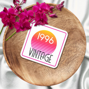 Vintage 1995 Neon Retro Stripe Sun 30th Birthday Square Paper Coaster