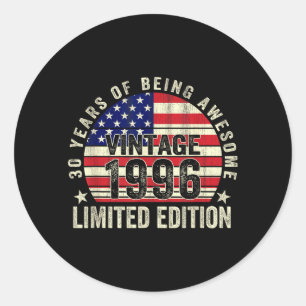 Vintage 1996 American Flag 30th Birthday 30 Years Classic Round Sticker