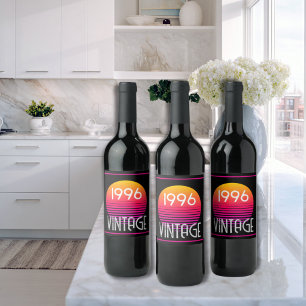 Vintage 1996 Neon Retro Stripe Sun 30th Birthday Wine Label