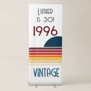 Vintage 1996 Retro Stripe Sun 30th Birthday Retractable Banner