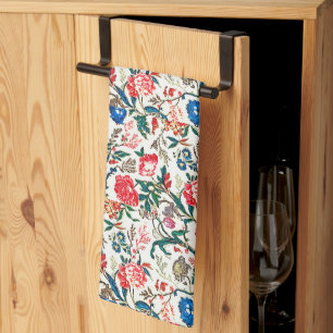 Vintage 19th century Floral Pattern Blue Green Red Tea Towel