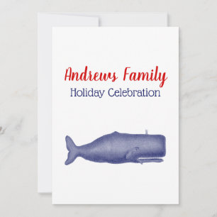 Vintage 19th Century Stylised Whale #1 N Blue Invitation