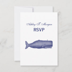 Vintage 19th Century Stylised Whale #1 N Blue RSVP Card