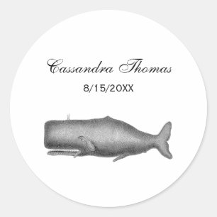 Vintage 19th Century Whale Drawing Classic Round Sticker