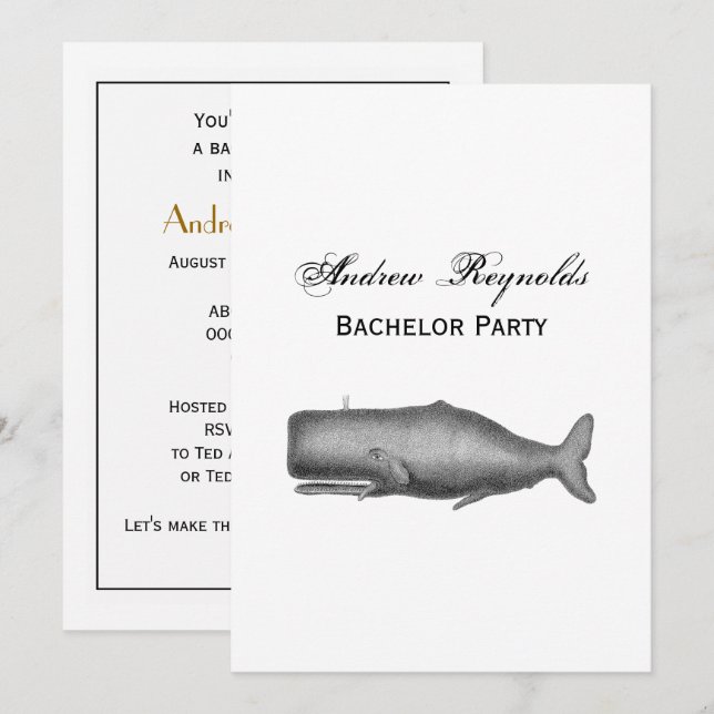 Vintage 19th Century Whale Drawing Invitation (Front/Back)