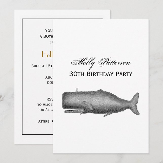 Vintage 19th Century Whale Drawing Invitation (Front/Back)