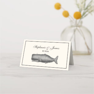 Vintage 19th Century Whale Drawing Ivory Place Card