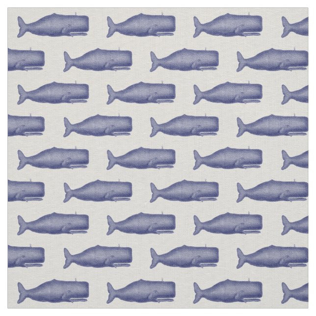 Vintage 19th Century Whale Drawing N Blue Fabric (Swatch)