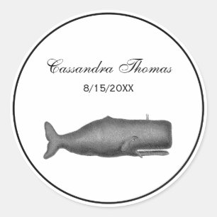 Vintage 19th Century Whale Drawing N Classic Round Sticker