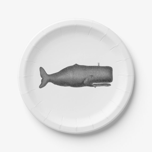 Vintage 19th Century Whale Drawing N Paper Plate (Front)