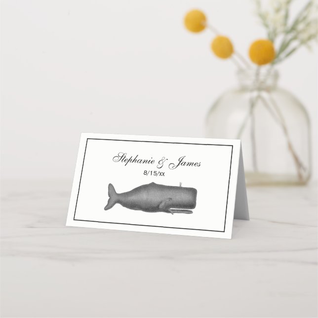 Vintage 19th Century Whale Drawing N Place Card (Front)