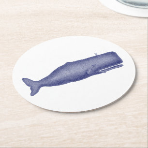 Vintage 19th Century Whale Drawing N Round Paper Coaster