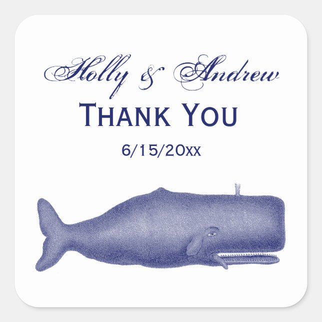 Vintage 19th Century Whale Drawing N Square Sticker (Front)