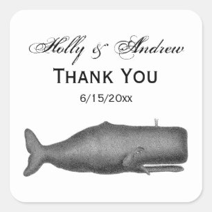 Vintage 19th Century Whale Drawing N Square Sticker