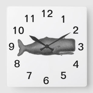Vintage 19th Century Whale Drawing N Square Wall Clock
