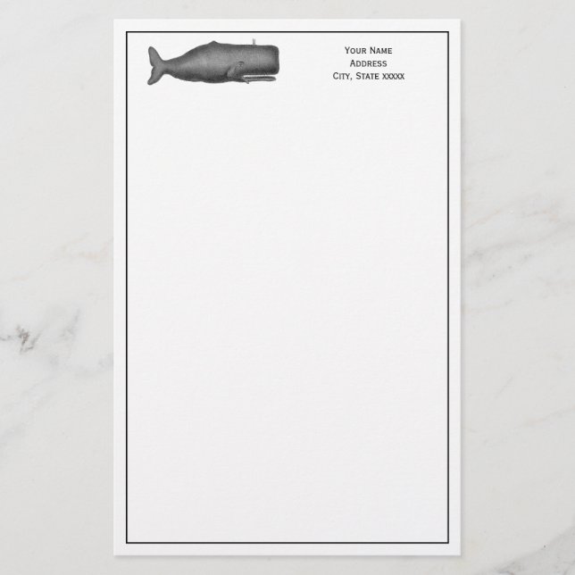 Vintage 19th Century Whale Drawing N Stationery (Front)