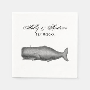 Vintage 19th Century Whale Drawing Napkin