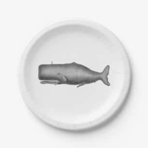 Vintage 19th Century Whale Drawing Paper Plate