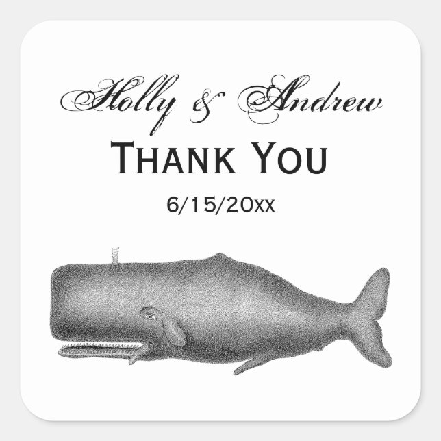 Vintage 19th Century Whale Drawing Square Sticker (Front)