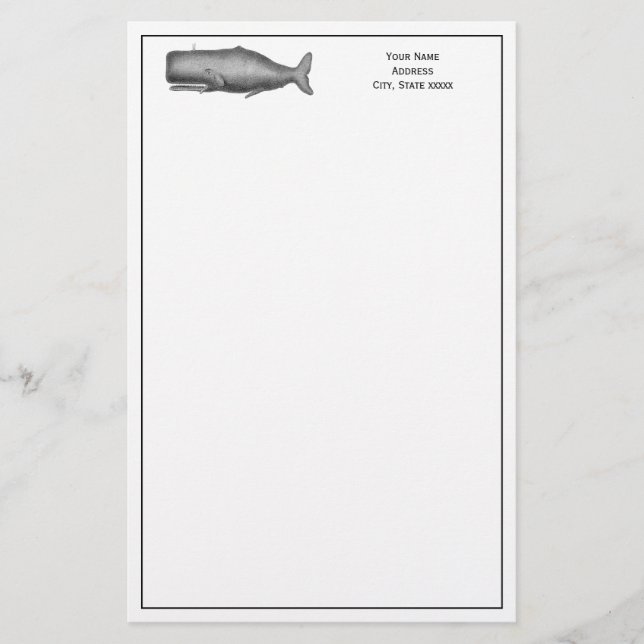 Vintage 19th Century Whale Drawing Stationery (Front)