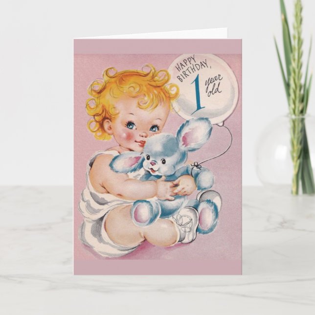 Vintage 1 Year Old Birthday Greeting Card (Front)