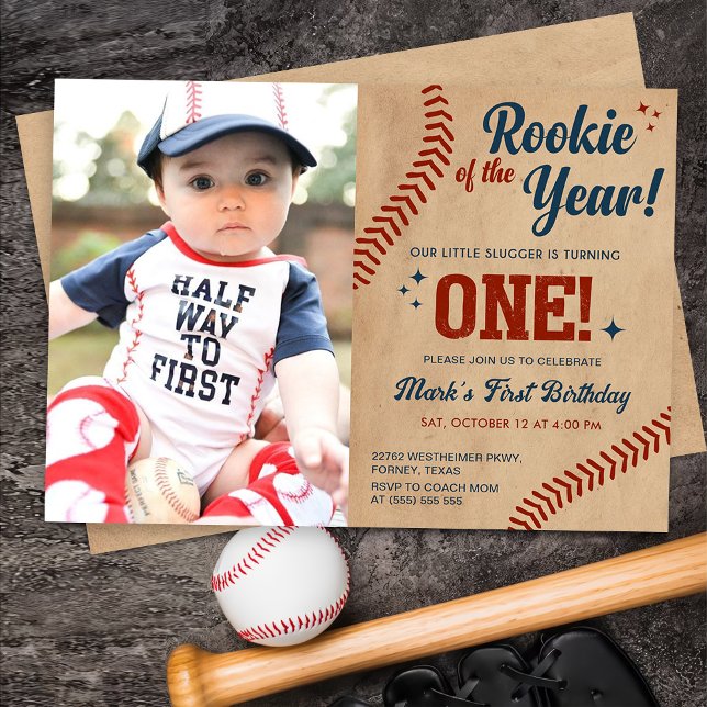 Vintage 1st Birthday Baseball Photo Invitation (Creator Uploaded)