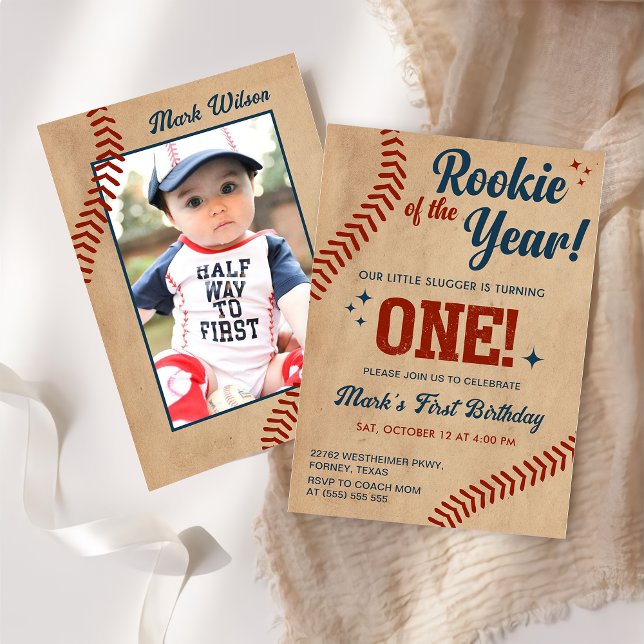 Vintage 1st Birthday Baseball Photo Invitation (Creator Uploaded)