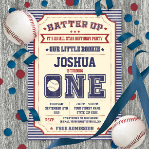 Vintage 1st Birthday Baseball Ticket Invitation
