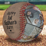 Vintage 1st Father's Day Memento Baseball<br><div class="desc">Personalised new dad fathers day baseball featuring a rustic vintage brown leather background,  the text "happy 1st father's day",  a cute heart,  and the childs name. Plus 4 family photos for you to customise with your own to make this an extra special dad gift.</div>