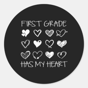 Vintage 1st First Grade Has My Heart Valentines Da Classic Round Sticker