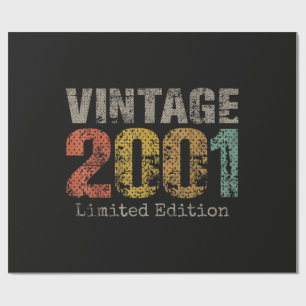 Vintage 2001 Text 25th Birthday Gift Men Women 25  Wrapping Paper