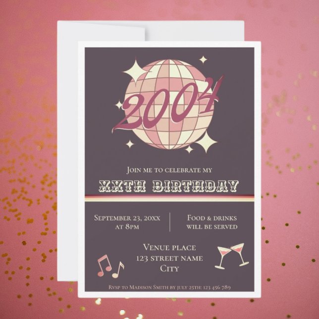 Vintage 2004 21st birthday retro purple Invitation (Creator Uploaded)