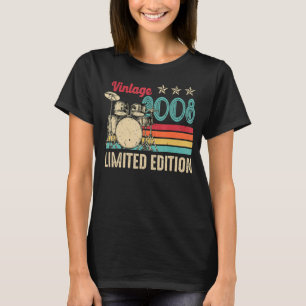 Vintage 2008 Drummer Retro 14th Birthday Drums T-Shirt
