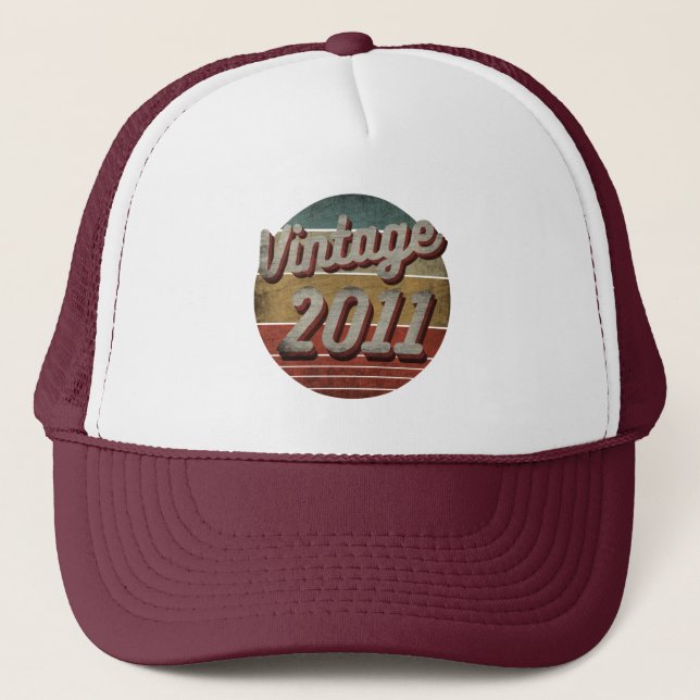 VINTAGE 2011 MEN WOMEN BIRTHDAY GIFT TRUCKER HAT (Front)